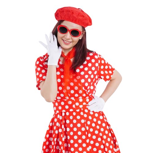 choyaxo 4pcs French Beret Hat Set Including Beret Hat Scarf Gloves Sunglasses for Women - color: Red