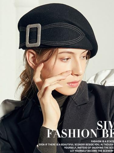 Wedding Hats for Women Vintage Wool Felt Berets Ladies Pearl Fascinator Autumn Winter Cap Bow Church Fedoras - color: Black 4