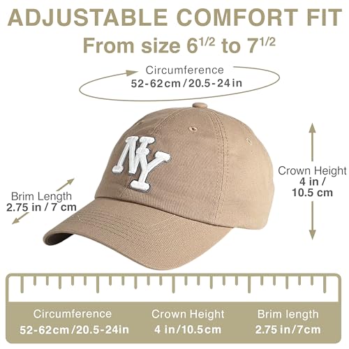 NY 3D Embroidered Dad Hat - New York Baseball Cap - color: Khaki