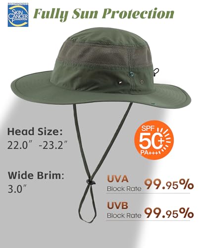 Connectyle UPF 50+ Wide Brim Sun Hat for Men Breathable Cowboy Boonie Hats Outdoor Bucket Hat for Fishing Hiking Safari - color: Light Army Green