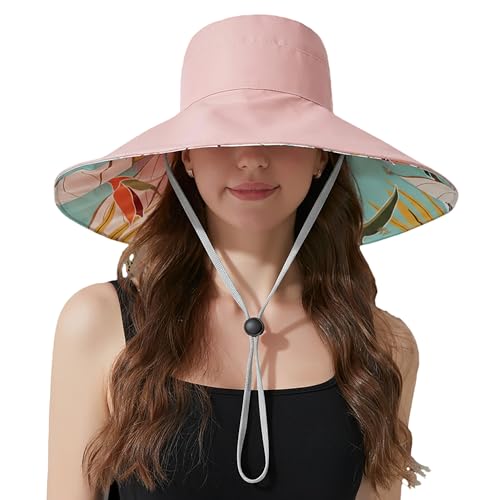 Women Bohemian Reversible Sun Hat Wide Brim Fishing Hats - color: M3017-pink