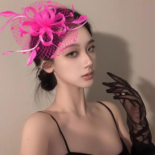 Women's Fascinator Feather Flower Hir clip & Corsage Dual-use Bridal Headpiece Hair Accessories Cocktail Party Wedding - color: Rosy