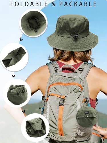 Splash-Proof Packable Bucket Hat for Men Women Lightweight Foldable Fishing Hiking Sun Hat with Adjustable Chin Strap - color: Green