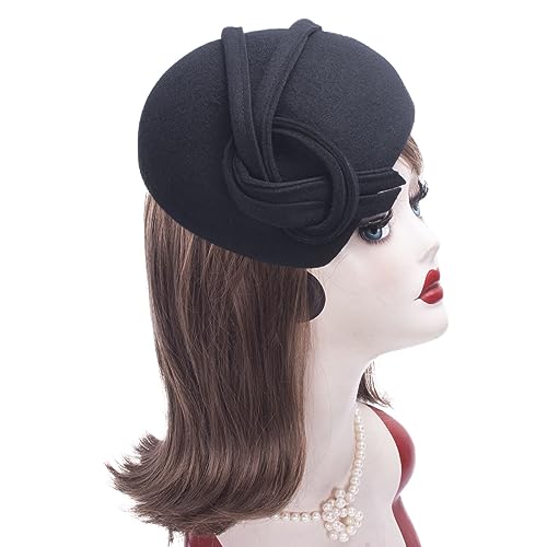 Lawliet Black Teardrop Women Felt Fascinator Tam Beret Casque Cocktail Hat A572 - color: Black