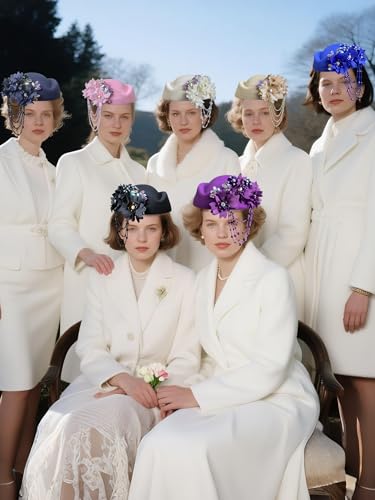 Petaluna Women's Flower Beret Suitable for Church Wearing Elegant Breathable Wedding Party Retro French Headdress - color: Khaki-2