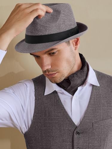 BABEYOND Men's 1920s Short Brim Trilby Fedora Hat - color: A-gray