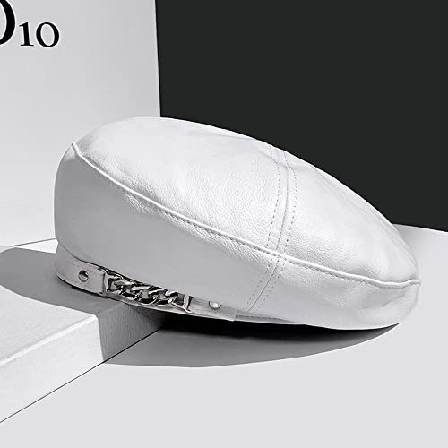 Women's PU Leather French Artist Beret Cap - color: White