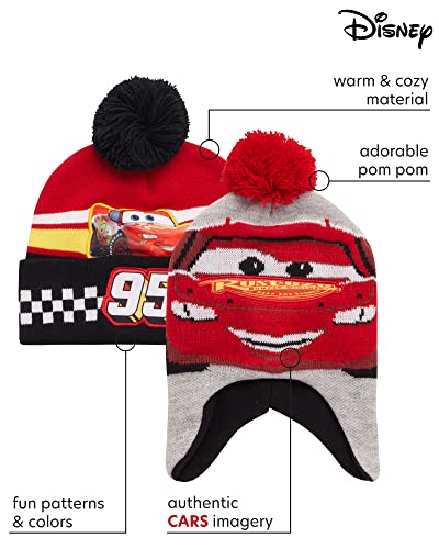 Disney Boys' Winter Hat - 2 Pack Lightning McQueen Pom Pom Beanie or Mickey Mouse Hat (4-7) - color: Lightning Mcqueen