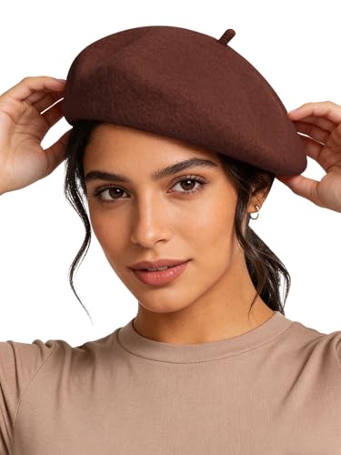 Sumolux Women Beret Hat Vintage French Solid Color Classic Winter Cap - color: Brown a