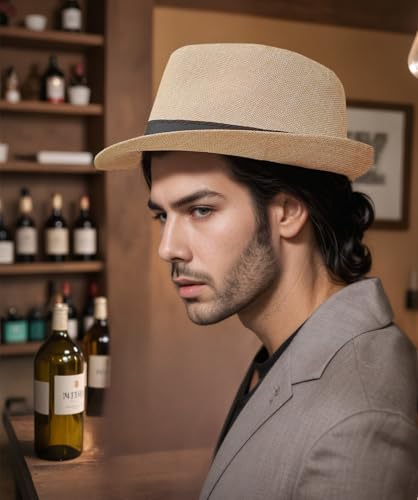 Giroir 2Pack Fedora Hats for Men Women Short Brim Unisex Short Brim Summer Beach Style 1920s Party Accessories - color: Beige +Beige Yellow, size: Large-X-Large