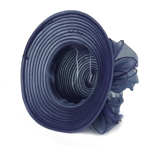 DRESHOW Lady Derby Dress Church Bowler Cloche Hat Bowknot Organza Bridal Cap for Wedding - color: 1 Pack: Navy