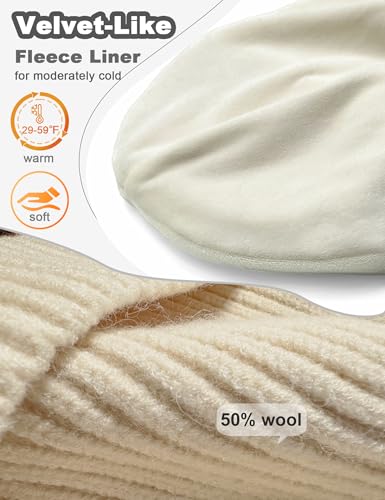 Fleece Lined Wool Short Fisherman Beanie Men Women Cuff Winter Hat - color: 1pc-beige