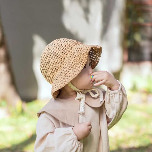 Toddler Straw Hat with Bow, UPF 50+ Foldable Beach Sun Cap for Baby - color: Simple Khaki, size: 2-5T