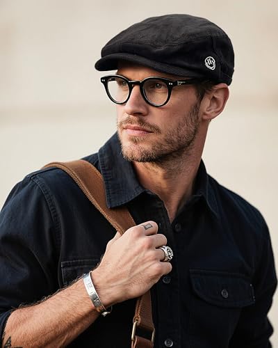 Croogo Men's Newsboy Flat Cap Corduroy Ivy Cap Casual Winter Duckbill Hat Irish Catsby Golf Beret Hat - color: Bl27-black