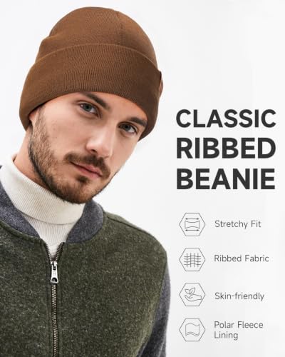 OZERO Mens Winter Hat, Fleece Lined Cuffed Beanie for Men and Women - color: Dark Brown