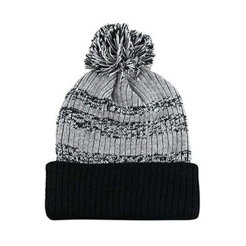 Winter Knit Beanie Hat with Pom Pom – Warm Cuffed Slouch Ski Cap for Men & Women - color: 3.black/Grey