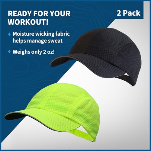 TrailHeads Men's Race Day Running Hat, Quick Dry, Moisture Wicking - color: Black & Highlighter Yellow