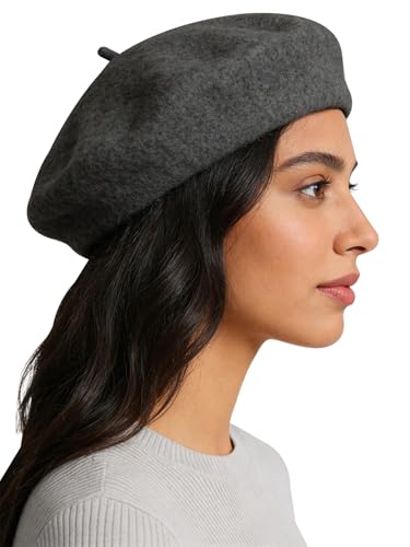 Sumolux Women Beret Hat Vintage French Solid Color Classic Winter Cap - color: Grey a