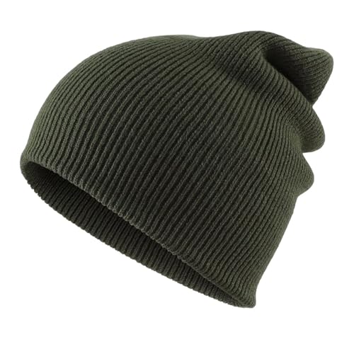 Connectyle Thick Cuffed Beanie for Men & Women Double Layer Knit Winter Hat Acrylic Watch Hat Warm Stocking Skull Cap - color: Army Green