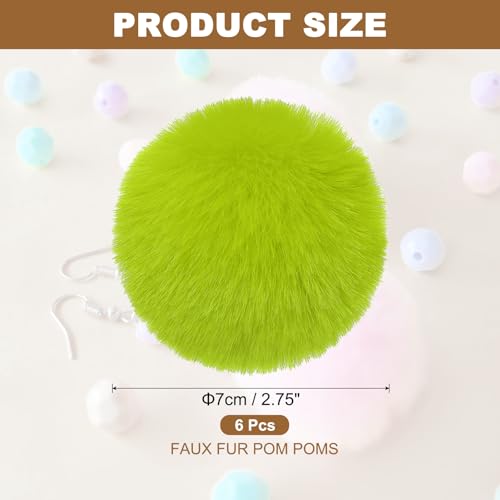PATIKIL Faux Fur Pom Poms for Hats, 6 Pcs Fluffy Soft Fur Poms Balls with Elastic Loop for Keychain Knitting Hats DIY Scarves Gloves Bag Christmas, Bright Green - color: Bright Green