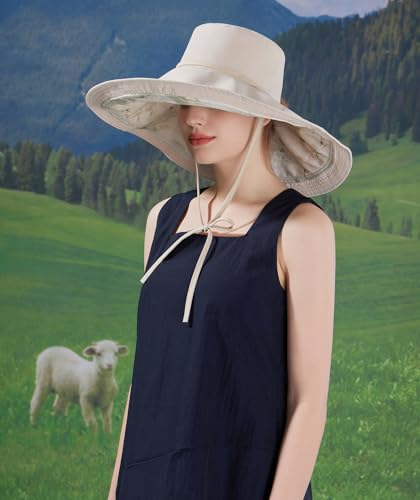 HUAMULAN Women Wide Brim Reversible Sun Hat Summer Beach Fishing Bucket - color: Beige
