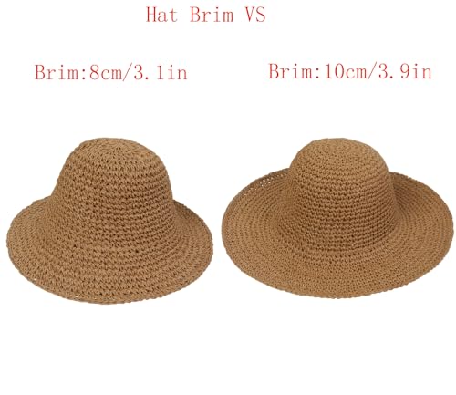 KORADI Womens Sun Hats Straw Hat Summer Beach Hats Foldable Floppy Cap Wide Brim Woven Bucket Hat - color: Beige-3.1"