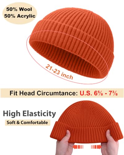 Short Fisherman Beanie for Men Women Wool Knit Cuff Winter Hats - color: 1pcs-orange