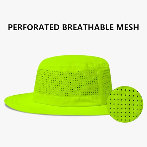 UPF 50+ Bucket Sun Hat with Laser Perforated Mesh Cooling Adjustable Breathable Lightweight for Outdoor Men Women - color: Fluorescent Yellow