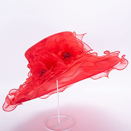 Lawliet Womens Dressy Wide Brim Church Wedding Occasion Sun Hat A613 - color: Red