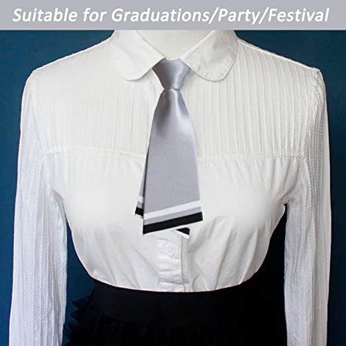 Mantieqingway Women Uniform Necktie Adjustable Strap Striped Pre-tie Ties - color: Silver