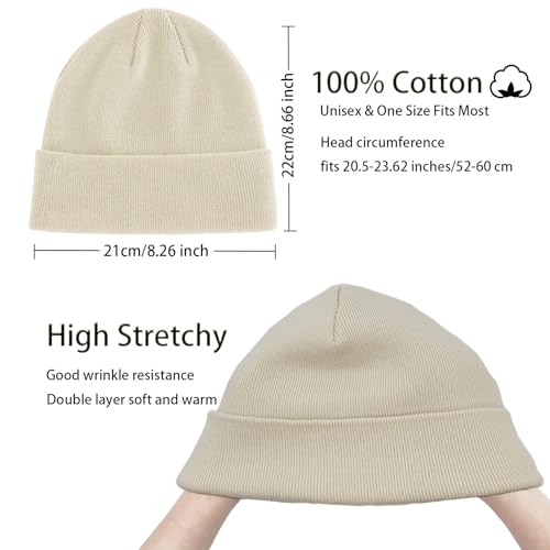 100% Cotton Beanie Hats for Women Men Winter Knit Hats Skull Cap - color: 1-beige