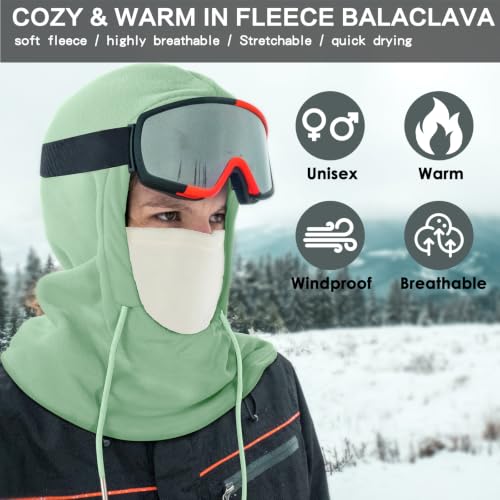 Achiou Ski Mask, Winter Balaclava Warm Windproof Face Cover Men Women - color: Green