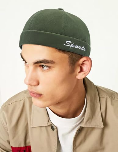 DIYDECAL Retro Brimless Skullcap Hat Docker Cap,Sailor Worker Hat Beanie Hat for Mens - color: Dark Green
