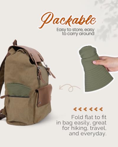 2-in-1 Womens Bucket Sun Hats, Sun Visor Hat, UPF 50+ Wide Brim, Ponytail-Friendly, Packable, Hiking Outdoor - color: Olive Green
