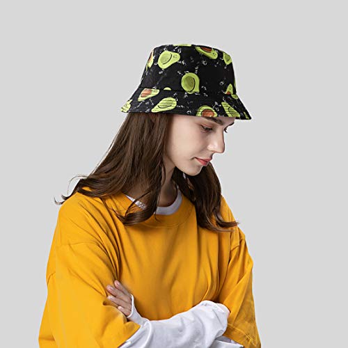 Unisex Bucket Hat Beach Sun Hat Aesthetic Fishing Hat for Men Women Teens, Reversible Double-Side-Wear - color: Avocado Black