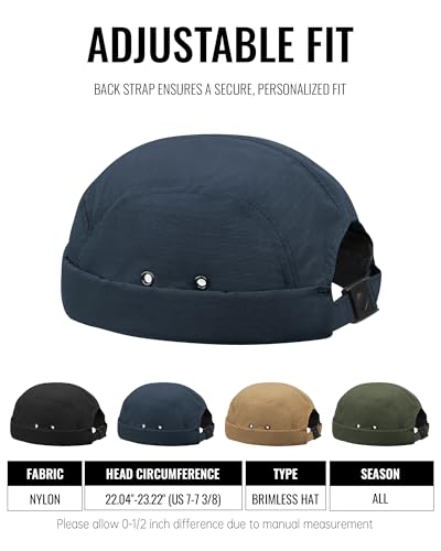 CLAPE Brimless Cap for Men Lightweight Breathable Nylon 5 Panel Docker Cap Waterproof No Visor Worker Rolled Cuff Leon Hat - color: Dbh01-navy