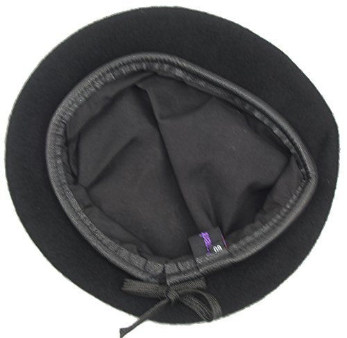 Mens Ladies Military Hat Army Beret Leather Trim with Ribbon - color: Black, size: X-Large
