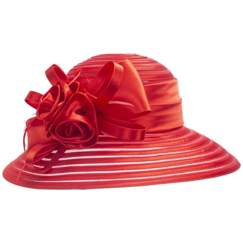 Lawliet Womens Satin Ribbon Church Wedding Sun Wedding Occasion Hat A214 - color: Red