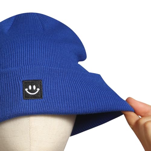 MaxNova Knit Beanie Hat with Smile Face for Men/Women - color: Royal Blue