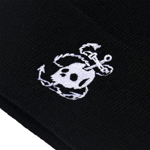 Embroidered Skeleton Beanie Hat Winter Stretch Knit Skull Cap for Men Women - color: Sk-cross/Black