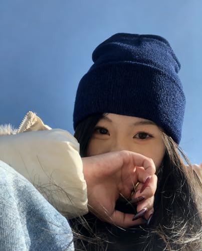 HIWIND Beanie for Men Women Knit Cuffed Winter Beanies Skull Cap Hat - color: Navy Blue
