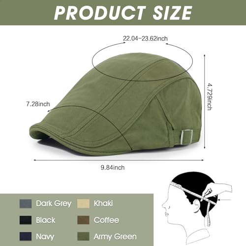 3Pcs Cotton Newsboy Hat for Men Cool Adjustable Flat Cap - color: Black+navy+armygreen