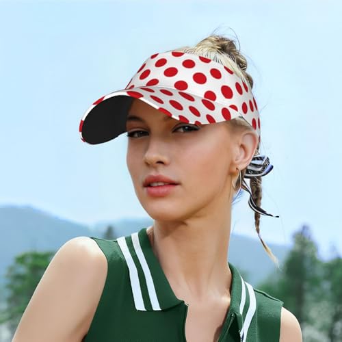 Unisex Sports Sun Visor Hats Adjustable Lightweight Packable Printed Empty Top Cap for Running Pickleball Golf Tennis - color: Classic Red Polka Dot