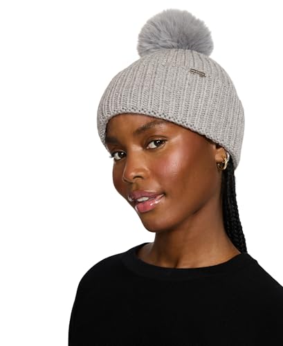 Steve Madden Women's Wide Cuff Beanie with Pom - color: Grey
