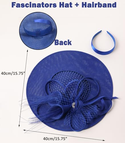 Unpifolov Fascinators Hats Elegant Women Flower Mesh Feathers Wedding Cocktail Bride Headband for Derby Hat Tea Party - color: Royal Blue
