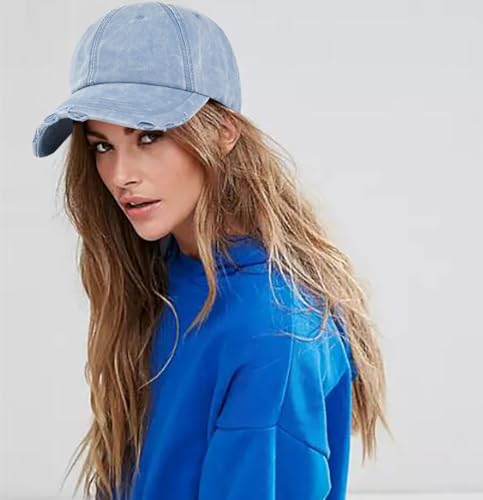 XYIYI Vintage Washed Distressed Baseball Cap Adjustable Cotton Dad Hat for Women Men - color: Jean Blue