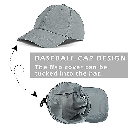 Solaris Mens Sun Hat Neck Flap 2 in 1 Foldable Waterproof UPF 50+ Baseball Cap Fishing Hiking Outdoor - color: #5 Gray