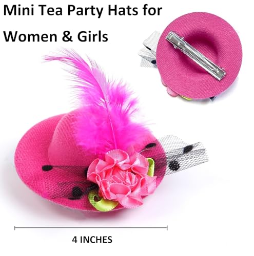 Mini Tea Party Hats 4 Inches - Clip-On Fascinator Hats for Women and Girls: KY Derby Hats for Tea Party Decorations, 6 Pack Multicolor