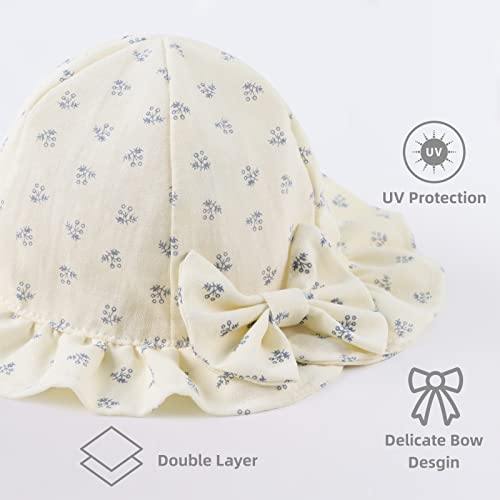 JANGANNSA Bow Baby Girls Summer Hat Flower Toddler Girls Sun Hat Cotton Breathable Infant Hat - color: Beige Floral, size: 3-6 Months