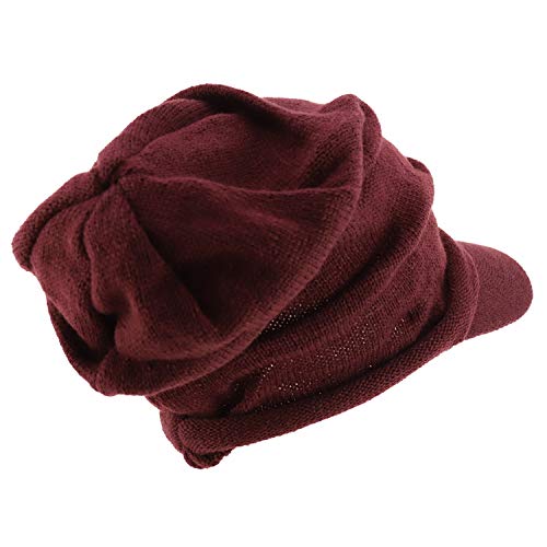 Armycrew Deep Crown Wrinkled Knit Slouch Rasta Beanie Visor - color: Burgundy